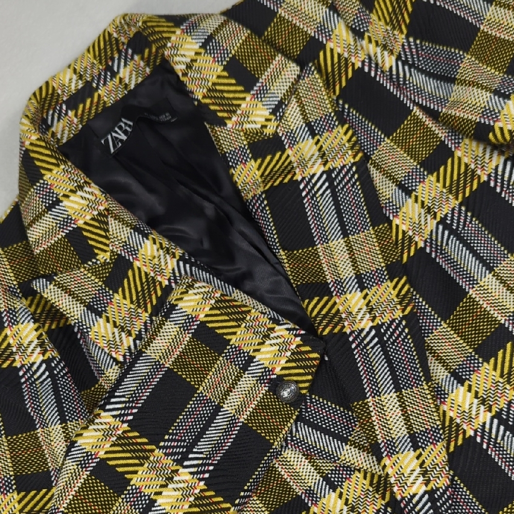 Zara Tweed Oversized‎ Plaid Double-breasted Blazer Women's Size Small